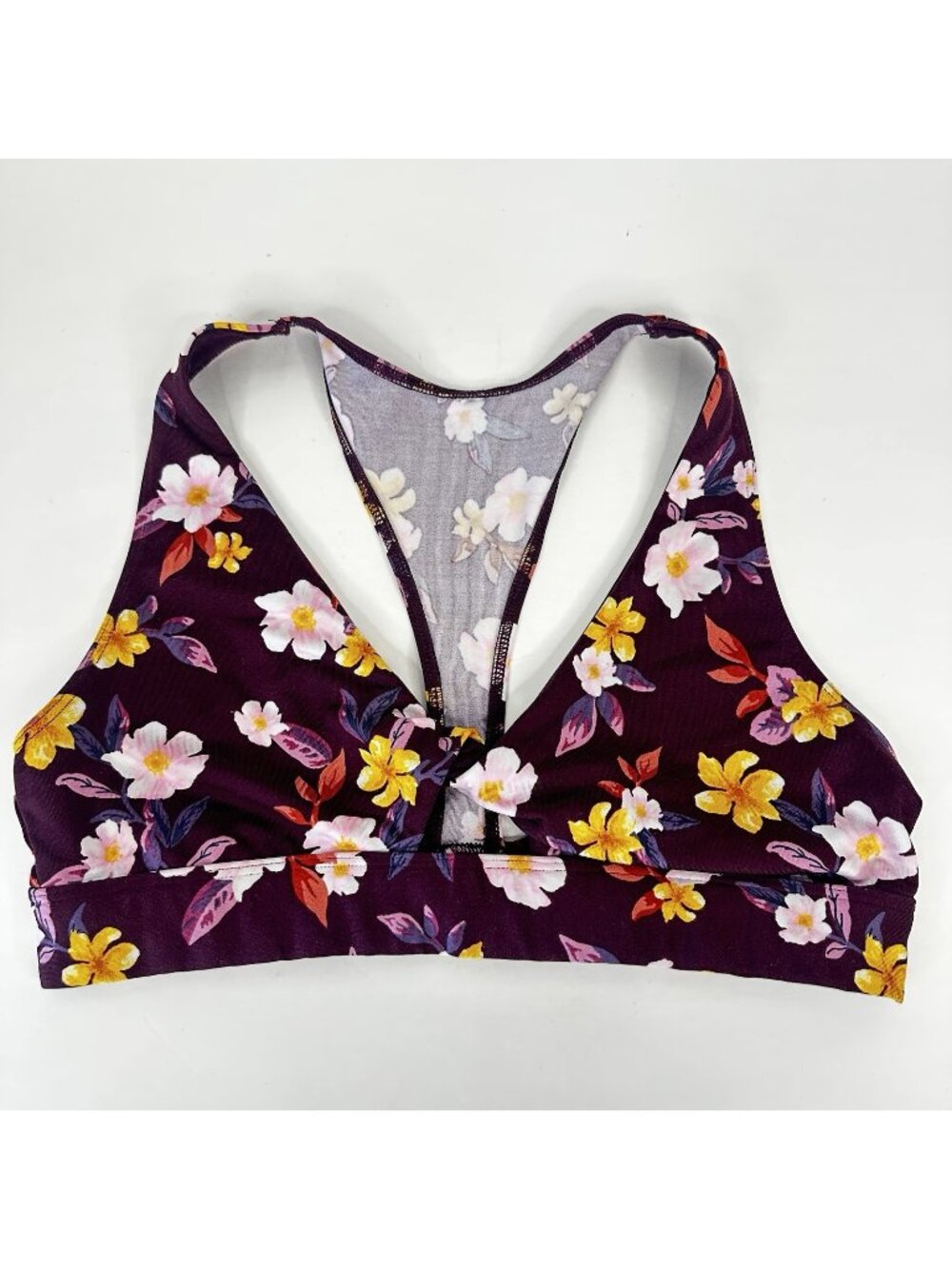 Victoria’s Secret Sports Bra PINK Lightly Lined Sz S Burgundy Floral Gym to Swim